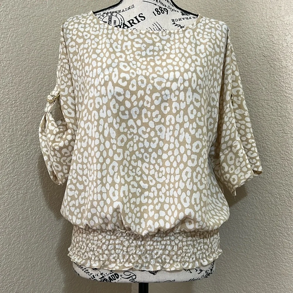 Michael Kors Giraffe Print Boat Neck Blouse Adjustable Sleeves
